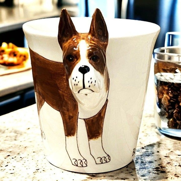 Boxer Dog Coffee Mug Head Handle Hand Painted 3D - Picture 2 of 4